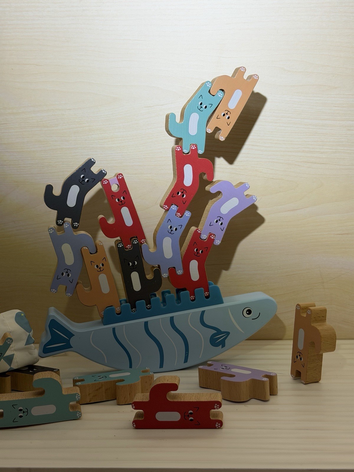 Wooden Balance the Cat Kid Game by Gigglescape With bag