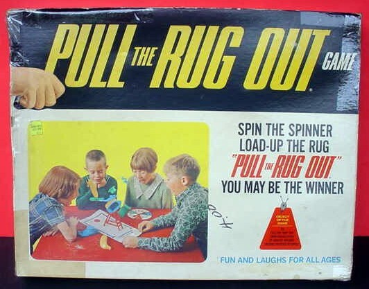 Vintage 1968 Schaper Pull the Rug Out Spinner Game COMPLETE RARE FACTORY SEALED!