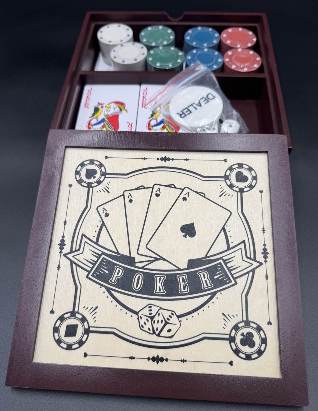 Poker Chips Cards Dice Set Game Box New Father’s Day Gift Idea