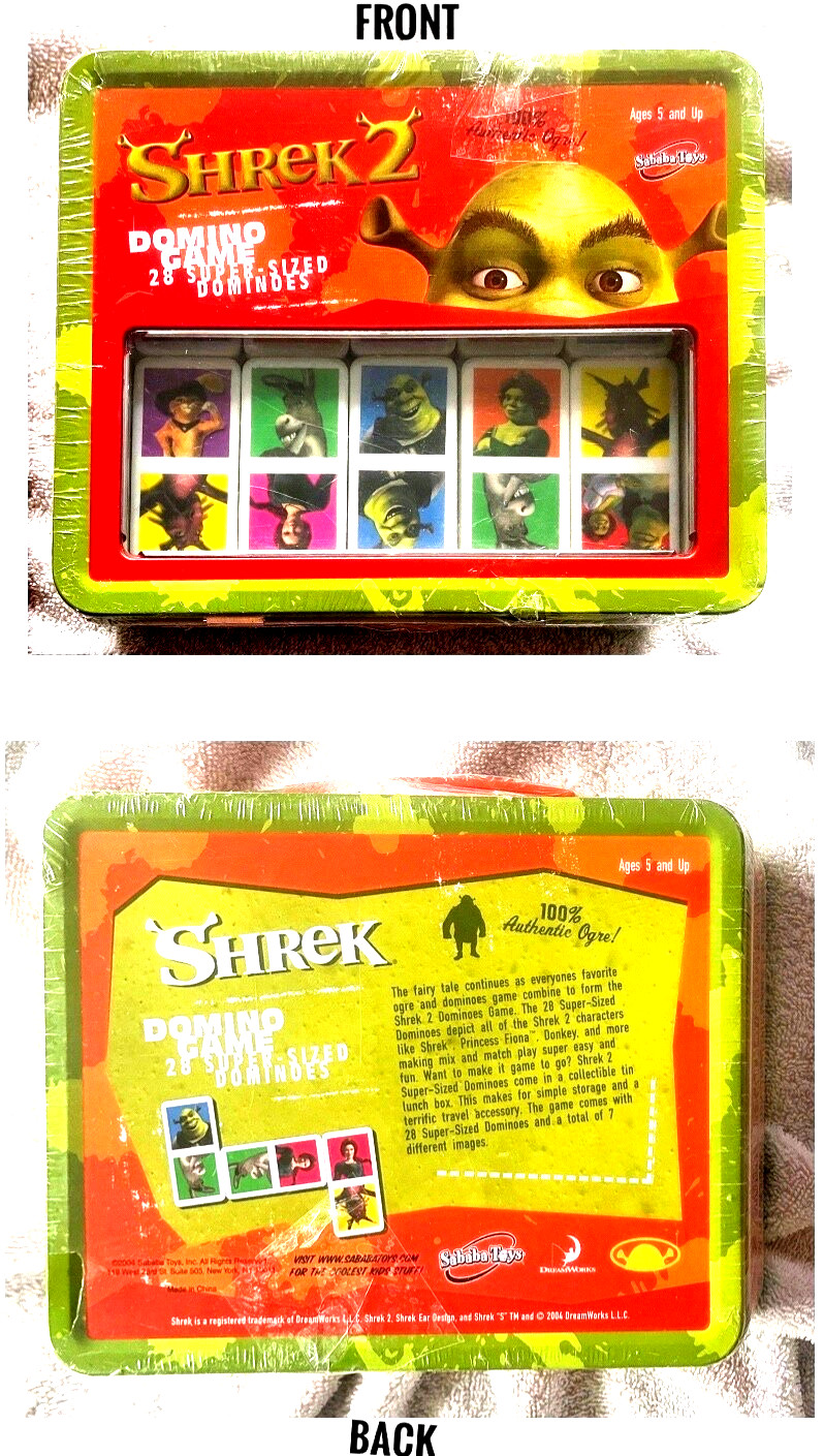 Shrek 2🎲Domino Game Tin👹Lunch Box 2004 Sababa Toys Dreamworks Fun Kid Gift,NEW