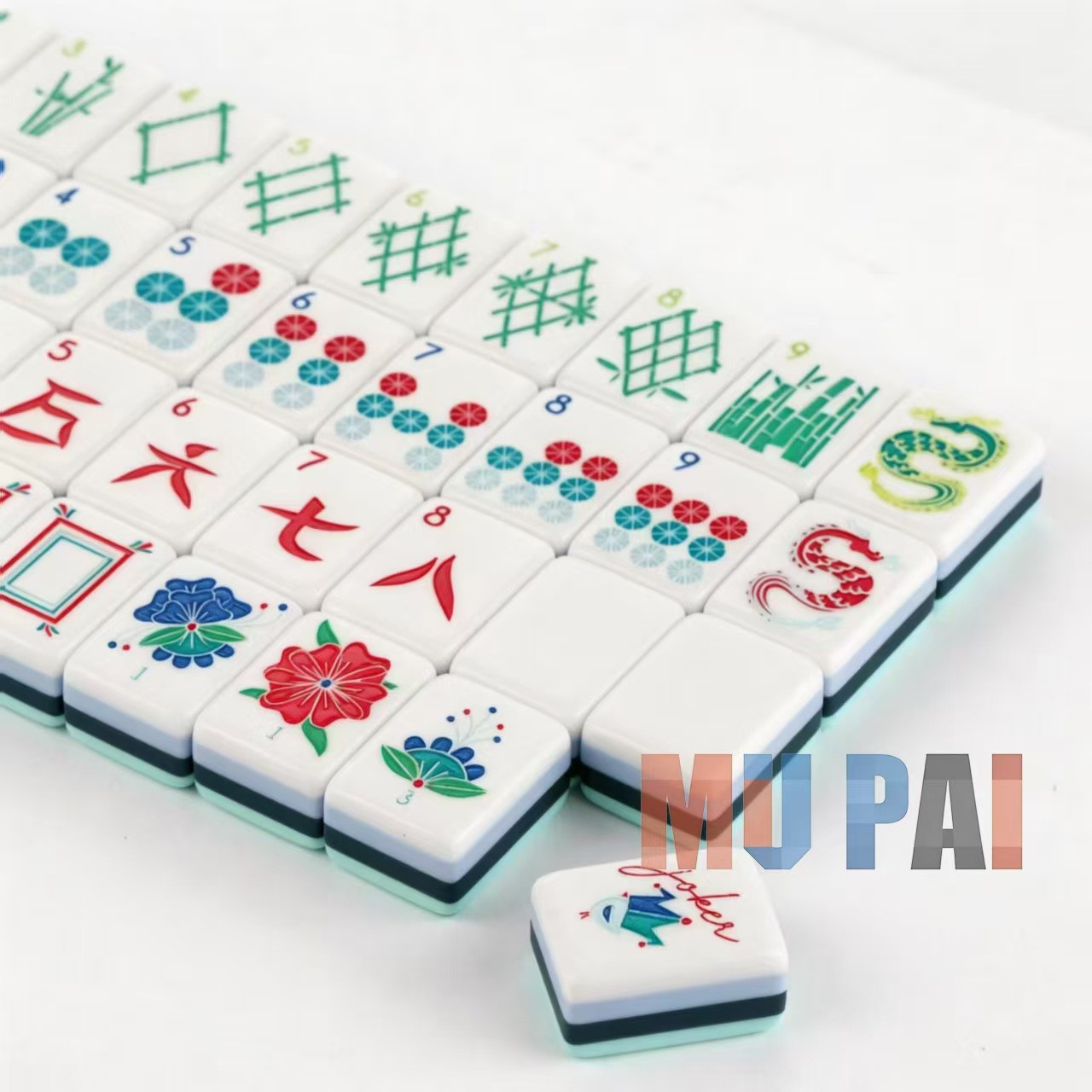 NEW! Vibrant Layered Mahjong Tiles – Full American Set 160Tiles – cyan dragon