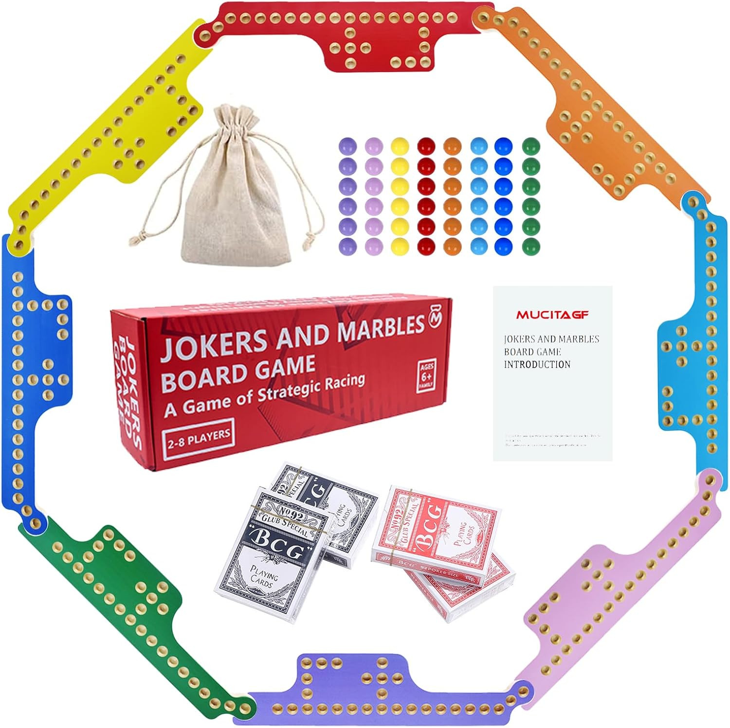 Jokers and Marbles Board Game – Solid Wood Pegs and Jokers Board Game Set for 2-
