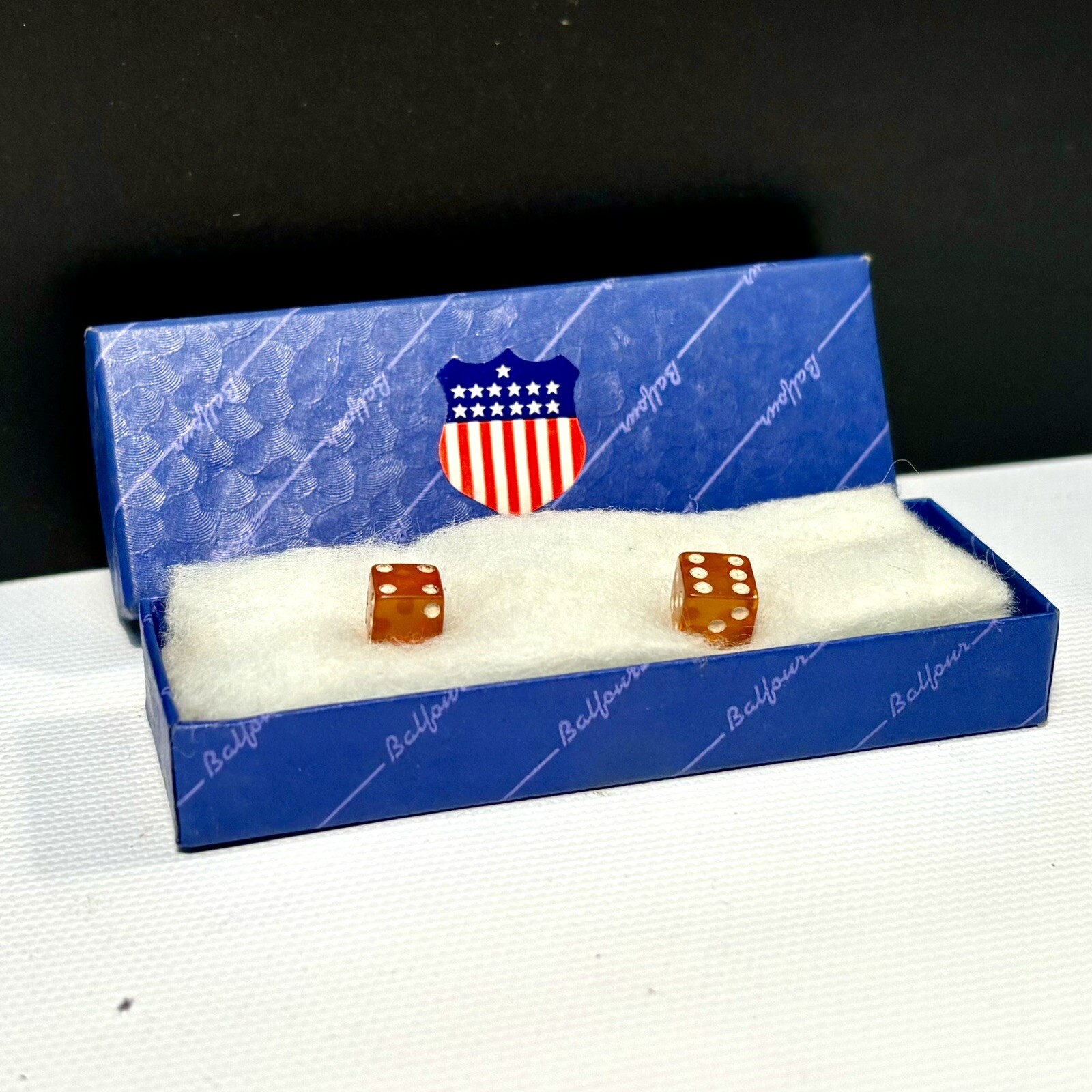 Resin Dice Patriotic Box USA Shield Red White and Blue Tiny Games Set of Two