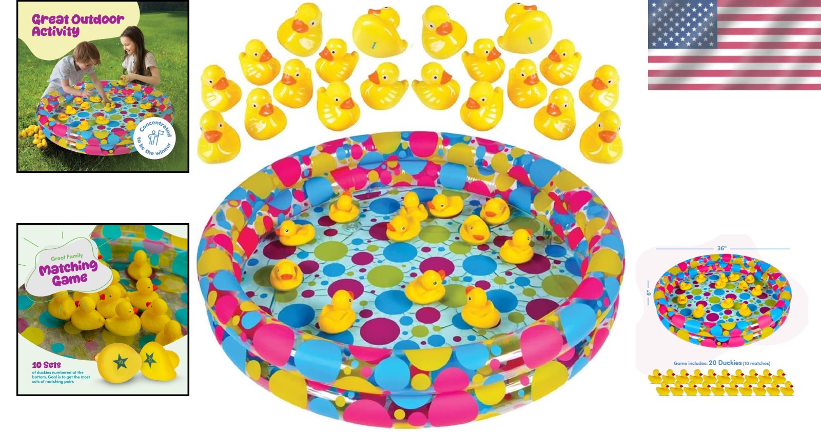 Bright Yellow Duck Pond Carnival Game for Kids – 36″ Inflatable Pool Set