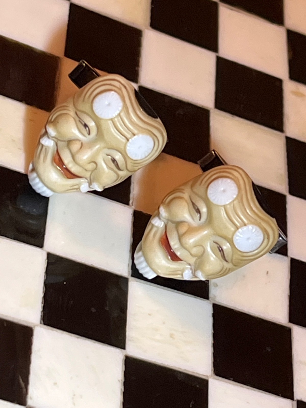 RARE antique Toshikane Japanese porcelain Okina sterling cufflinks 052626aCHZIG