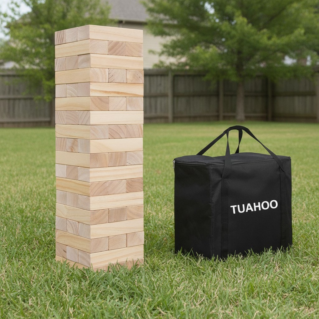 Classic Wooden Giant Tumble Tower Blocks: Portable Stacking Game for All Ages