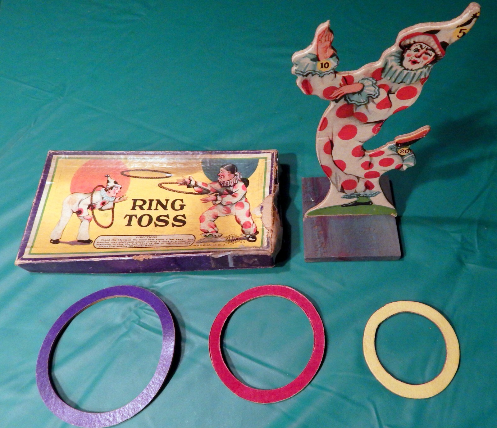 VINTAGE 1930’S CLOWN RING TOSS GAME WITH THE BOX ~ ONE OF A KIND 👀