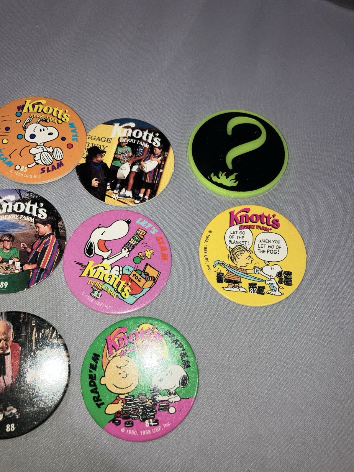 Lot Of 11 Vintage POGs Misc. Knotts Berry Farm Snoopy Socal Pog Championship