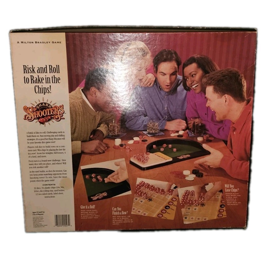 Sharp Shooters Board Game Milton Bradley 1994 Complete Dice Poker Chips Cards