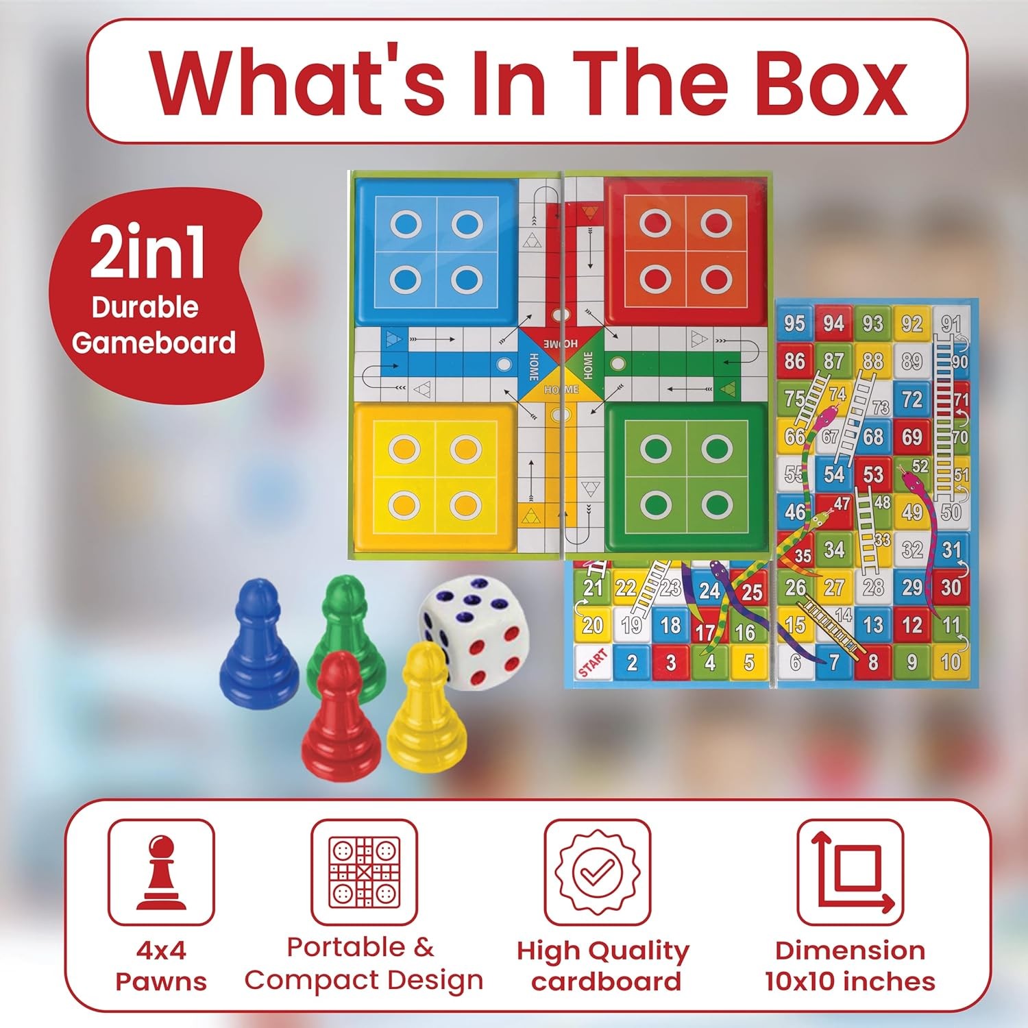 Ludo Board Family Game For Kids & Adults 2-in-1 Snakes & Ladder & Ludo Board