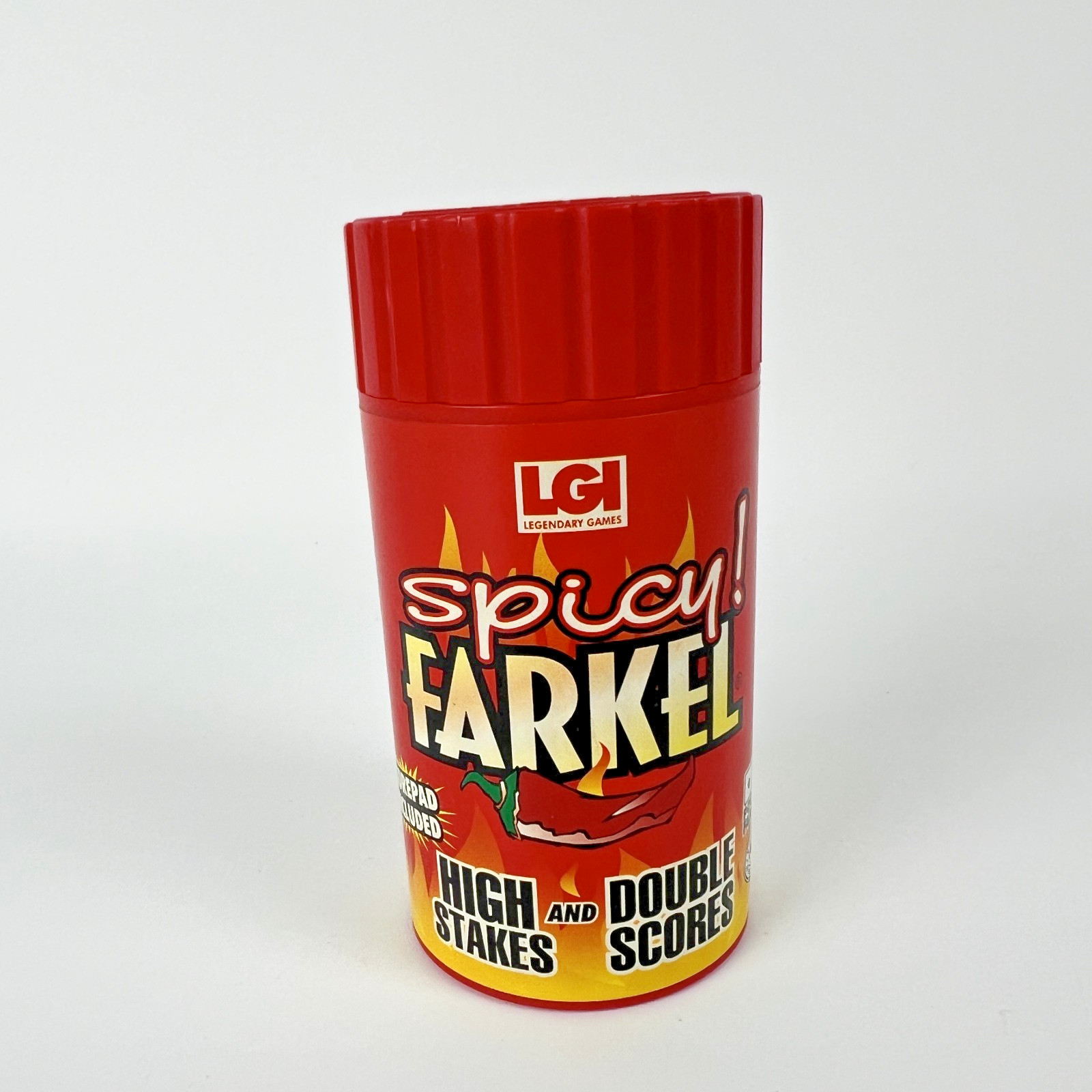 LGI Spicy Farkel 2005 Complete Red Canister Dice Game Scorepad Legendary Travel
