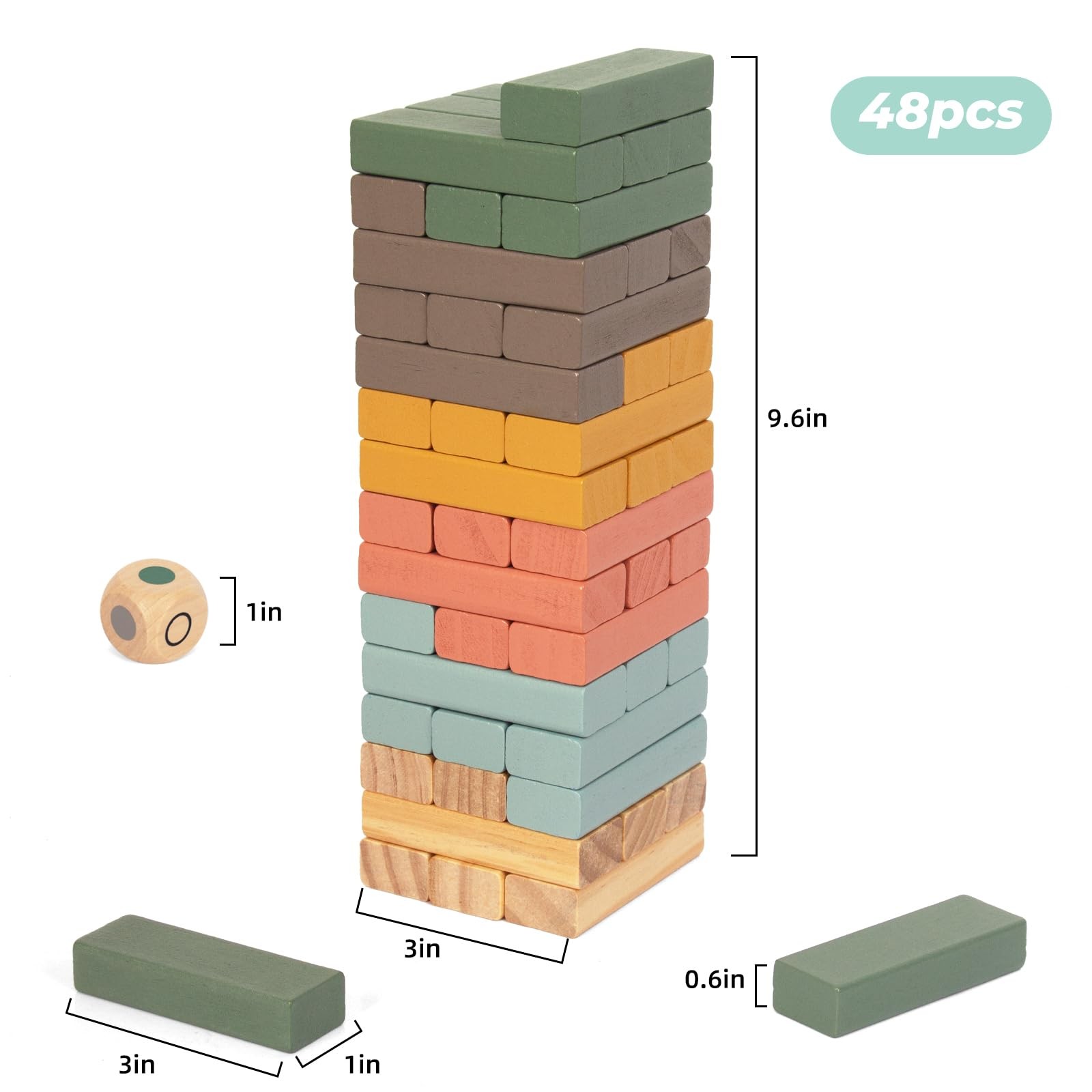Wooden Blocks Stacking Games, 48PCS Tumbling Stacking Blocks Game for Kids and F