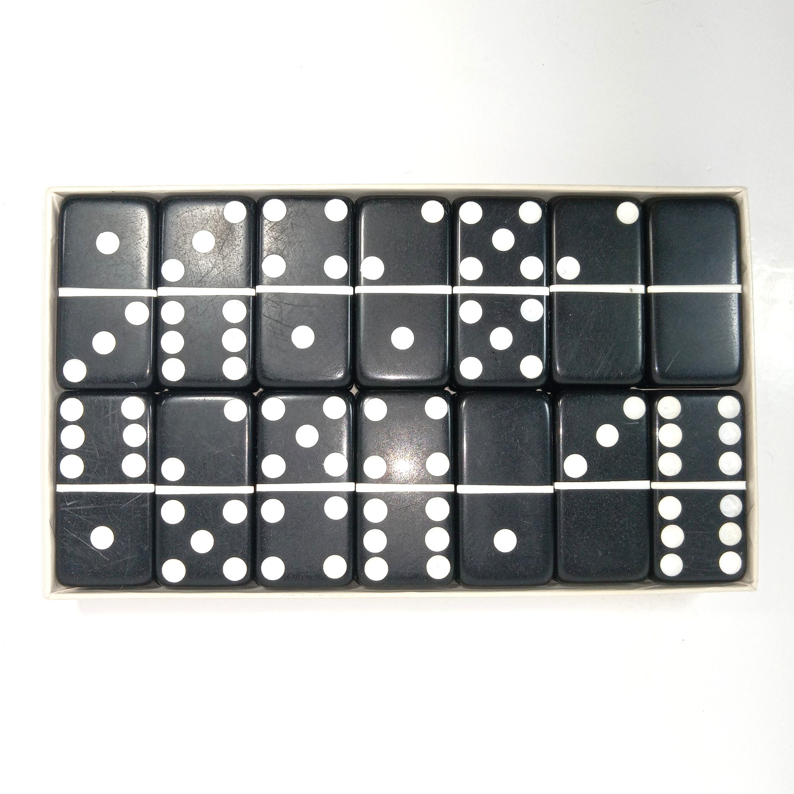 Vtg Set of Puremco No. 616 Standard Black Marblelike Dominoes Made In USA Waco