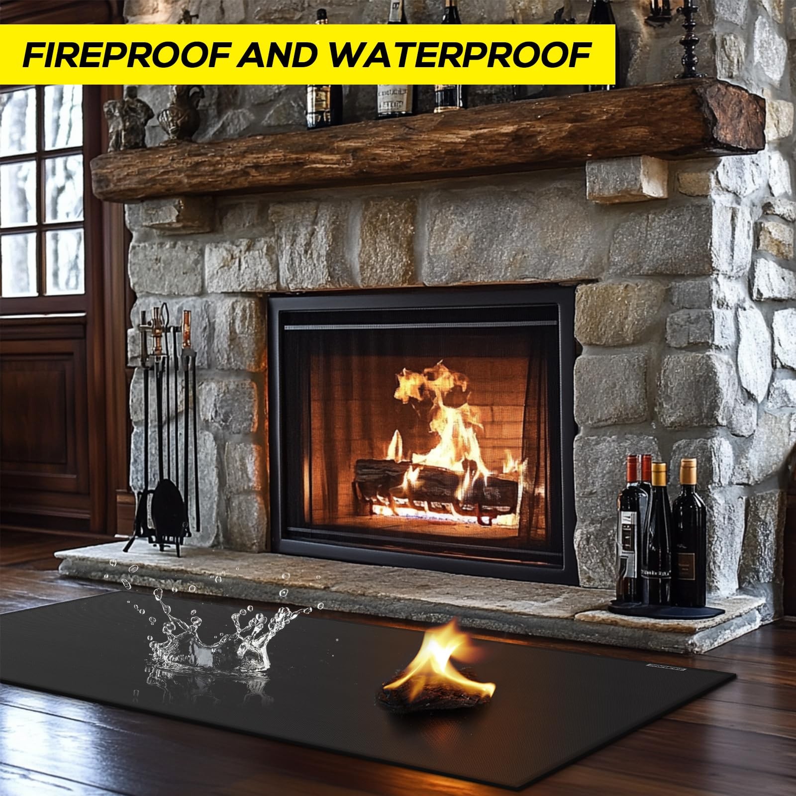 Hearth Rugs for Fireplaces Fire Resistant,48×28 inches 48 x 28 inches, Black