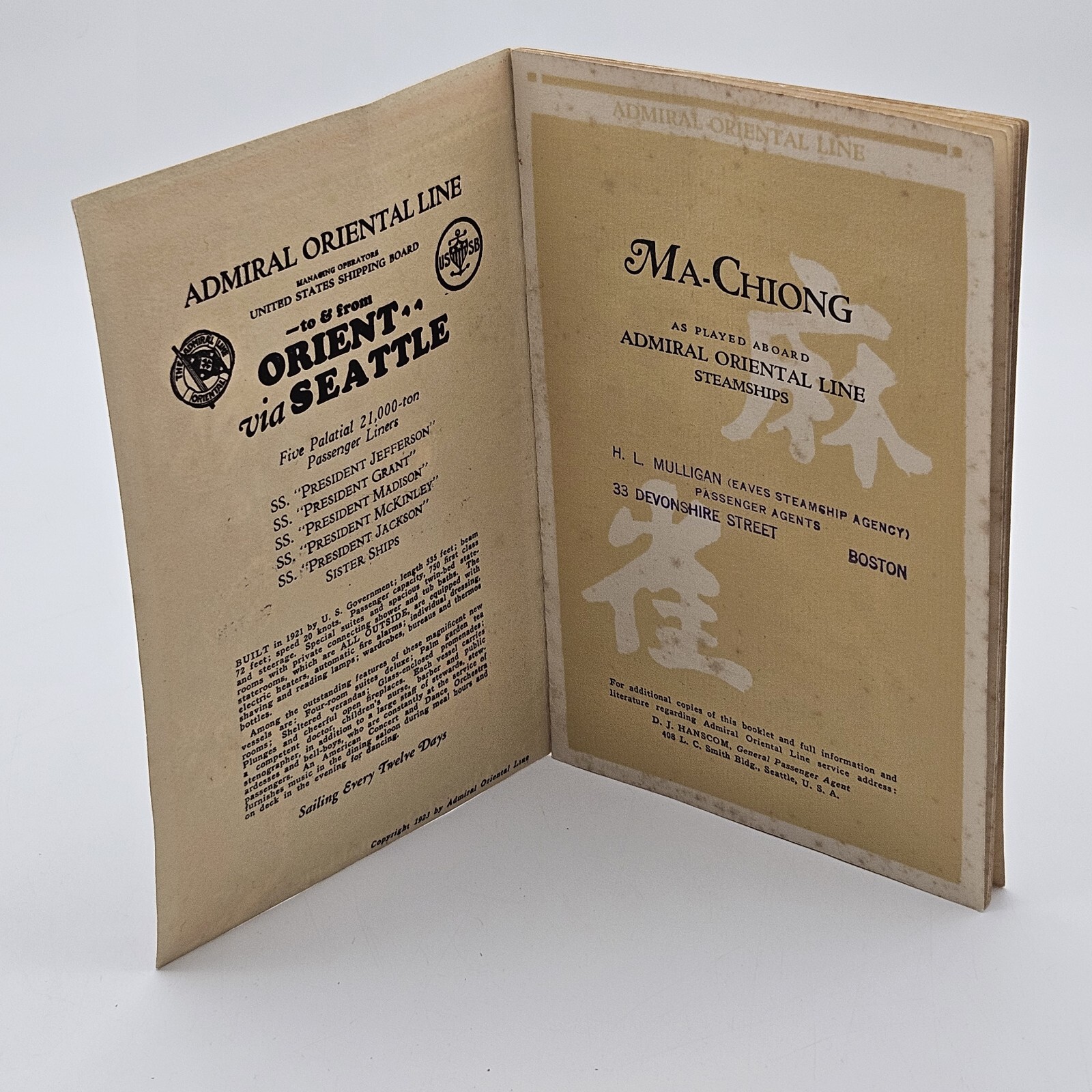 1923 Admiral Oriental Line Ma – Chiong /Mah Jong Rule Book Boston Seatle Orient