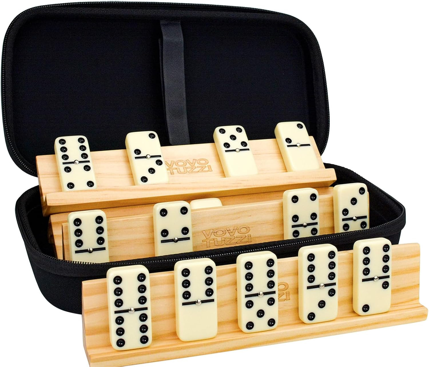 Jumbo Double 6 Dominoes Set for Adults Kids 28 Ivory Domino Tiles with 4 Wood…