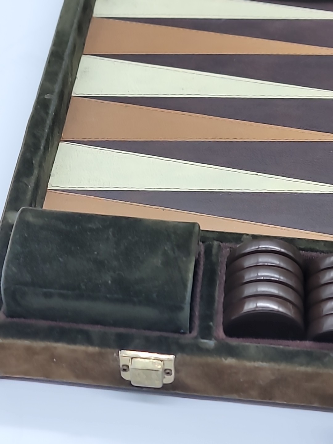 Vintage E.S. Lowe Deluxe Tournament Backgammon Set Felt Feaux Leather Skor Mor