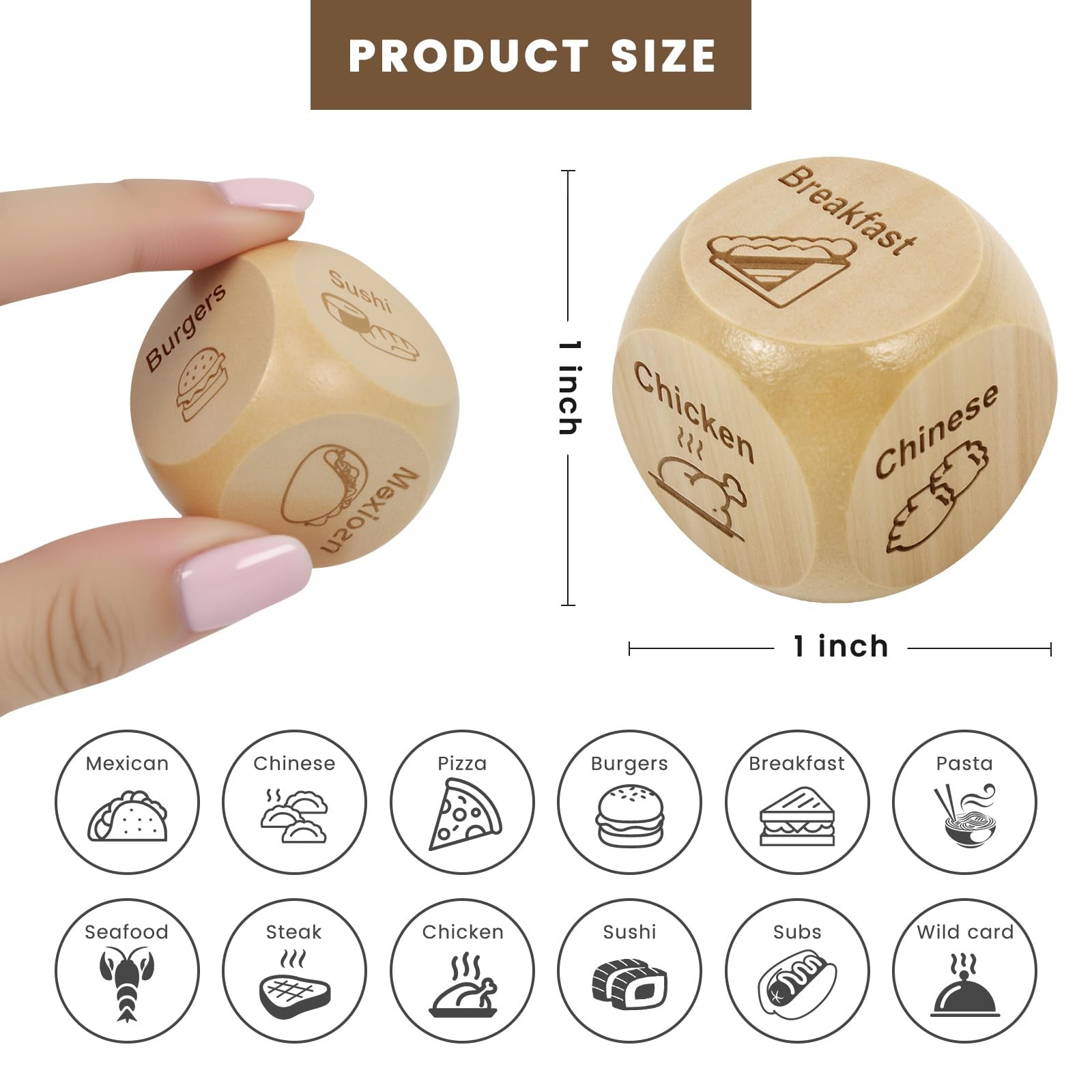 2 Pcs Wood Dice for Food Decision Games Date Night Dice Couples Gift for Him …