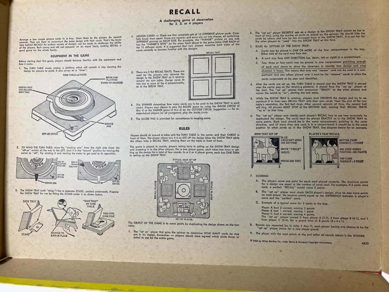 Vintage 1968 Milton Bradley Recall Game Of Observation Vintage 1968