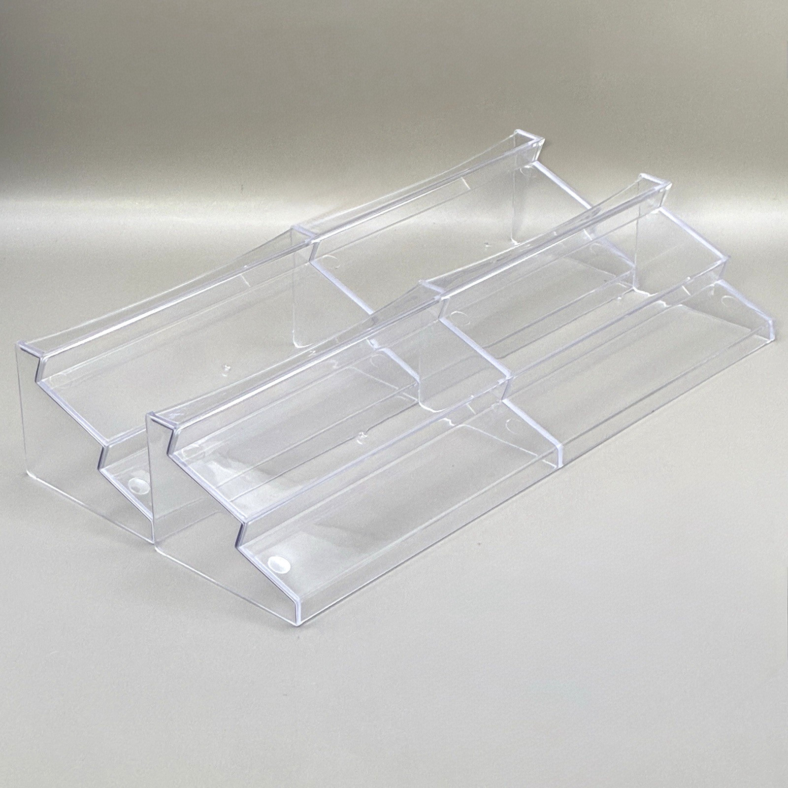 Rummy Mah Jong Tile Holder Set of 4 Clear Acrylic Trays Domino Racks NEW IN BOX