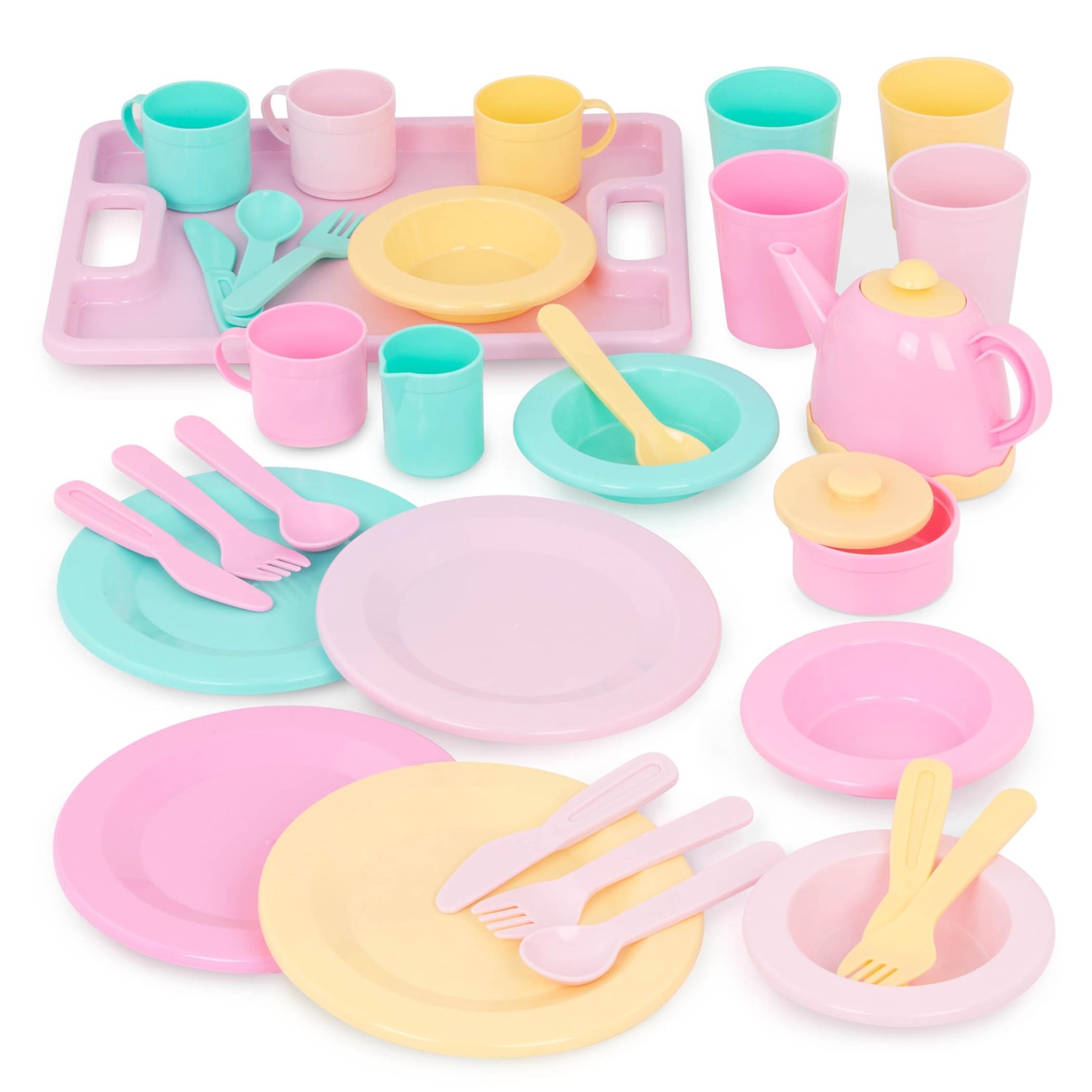 Play Circle Dish Set 34 Pieces Tea Party Kitchen Toys Toddlers Battat Plates
