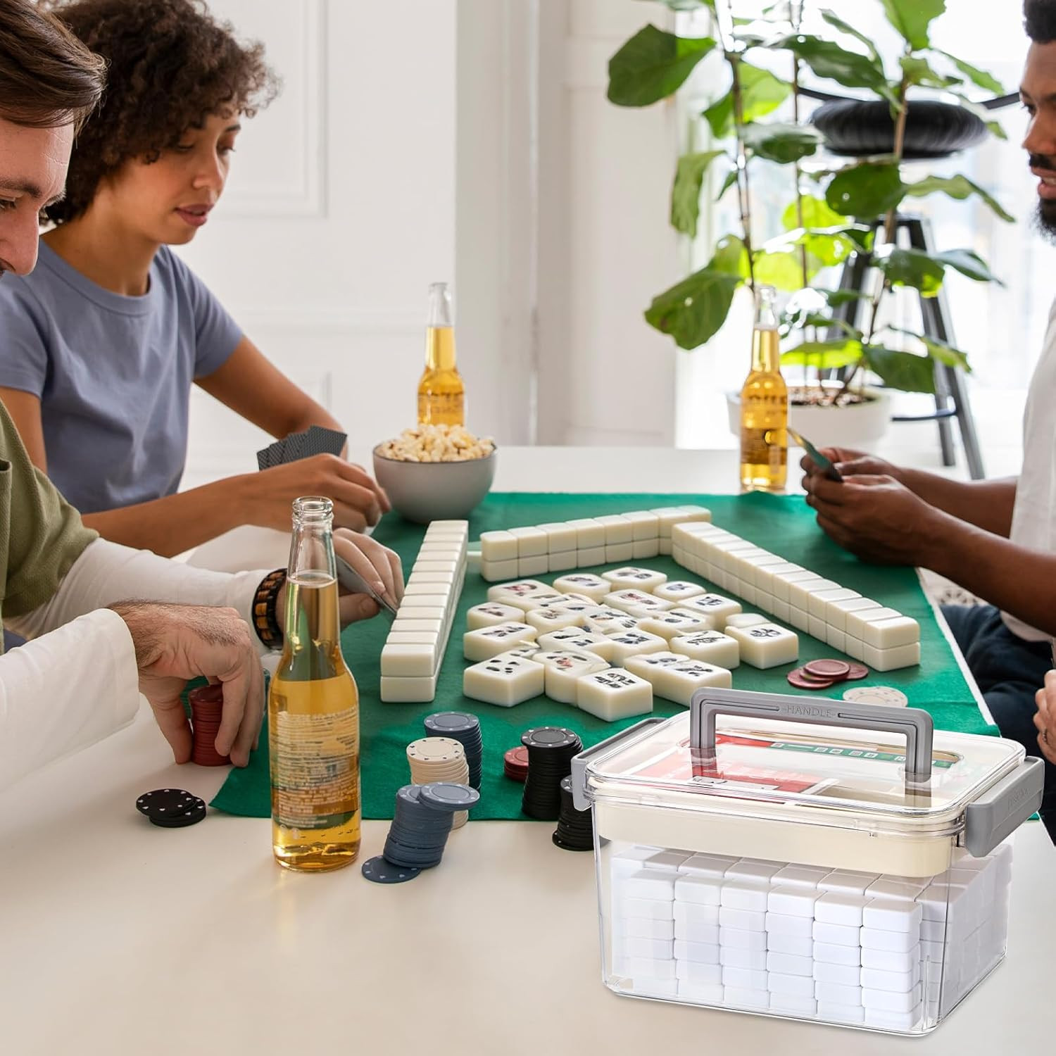 Empty Mahjong Tile Storage Box with Removable Tray, Holds 160-200 Tiles