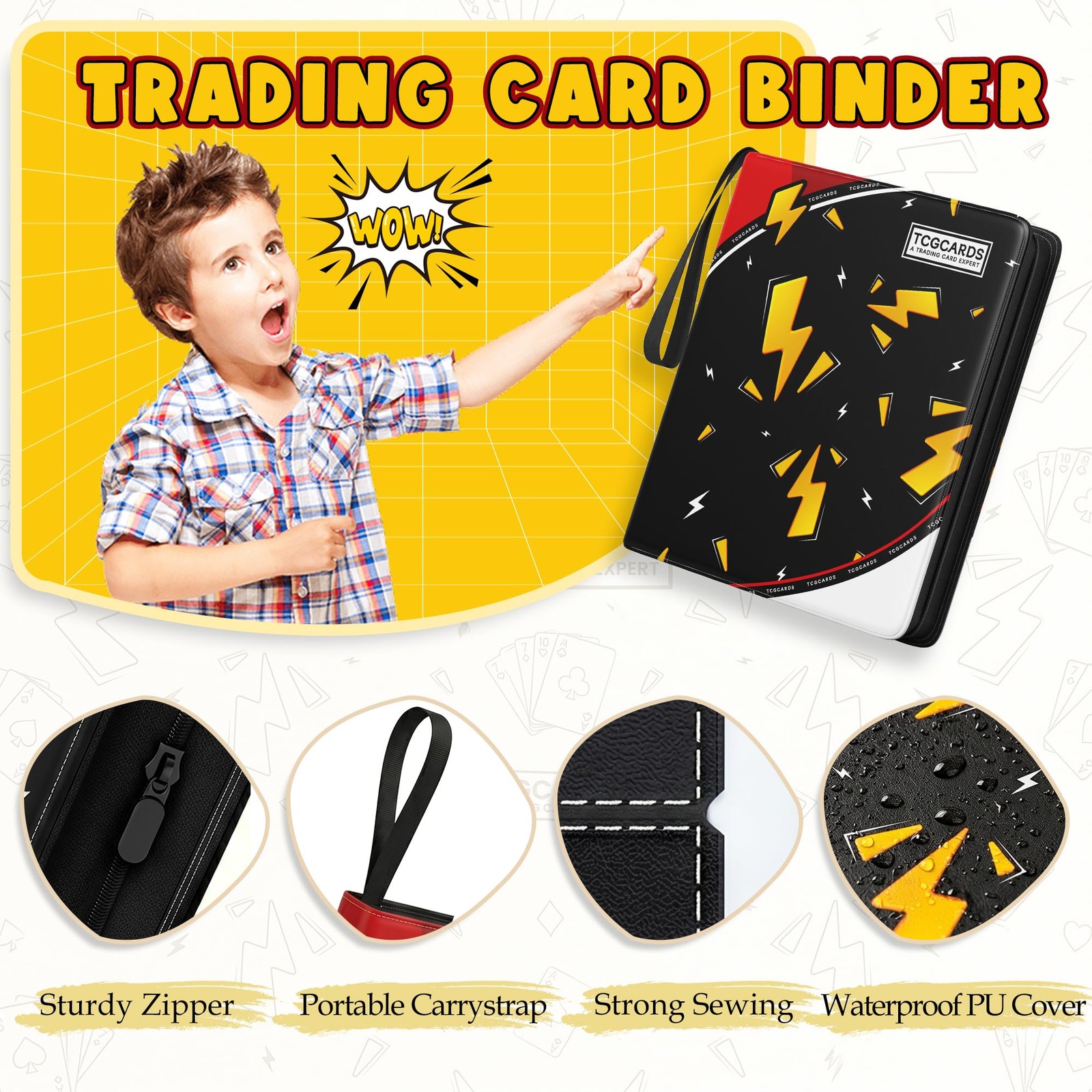 Card Binder for Pokemon Cards, 9 Pocket Trading Large, black