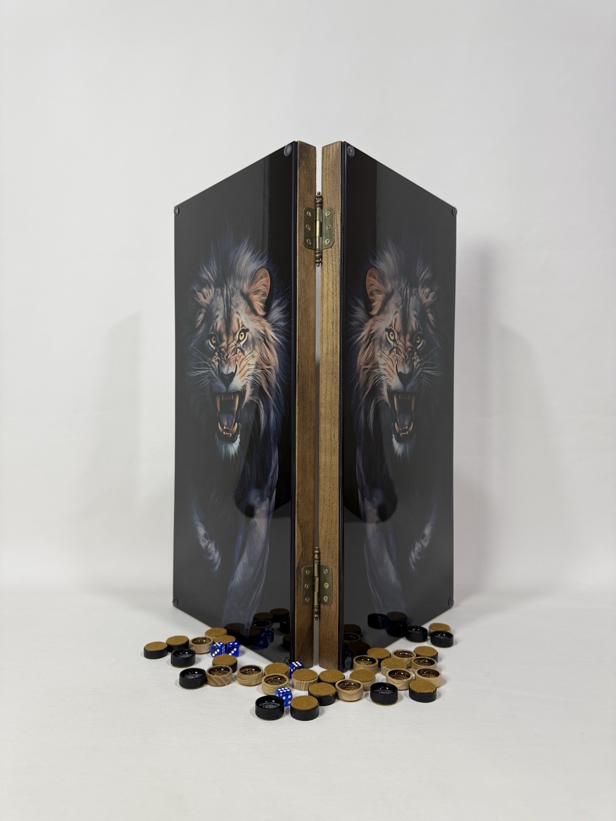 Lion Backgammon Set with Tempered Glass – Handmade Wooden Royal Board Game