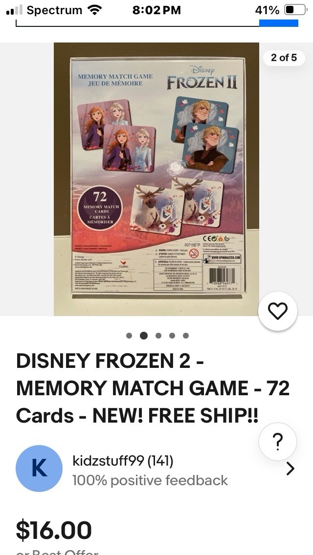 NEW! Disney Frozen 2 Memory Match Game 72 Cards Elsa Anna Olaf & MORE