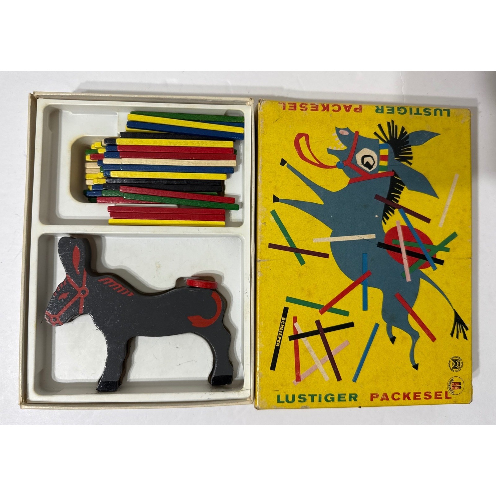 Vintage Lustiger Packesel Spiele Schmidt Wooden Donkey Stacking Game W. Germany