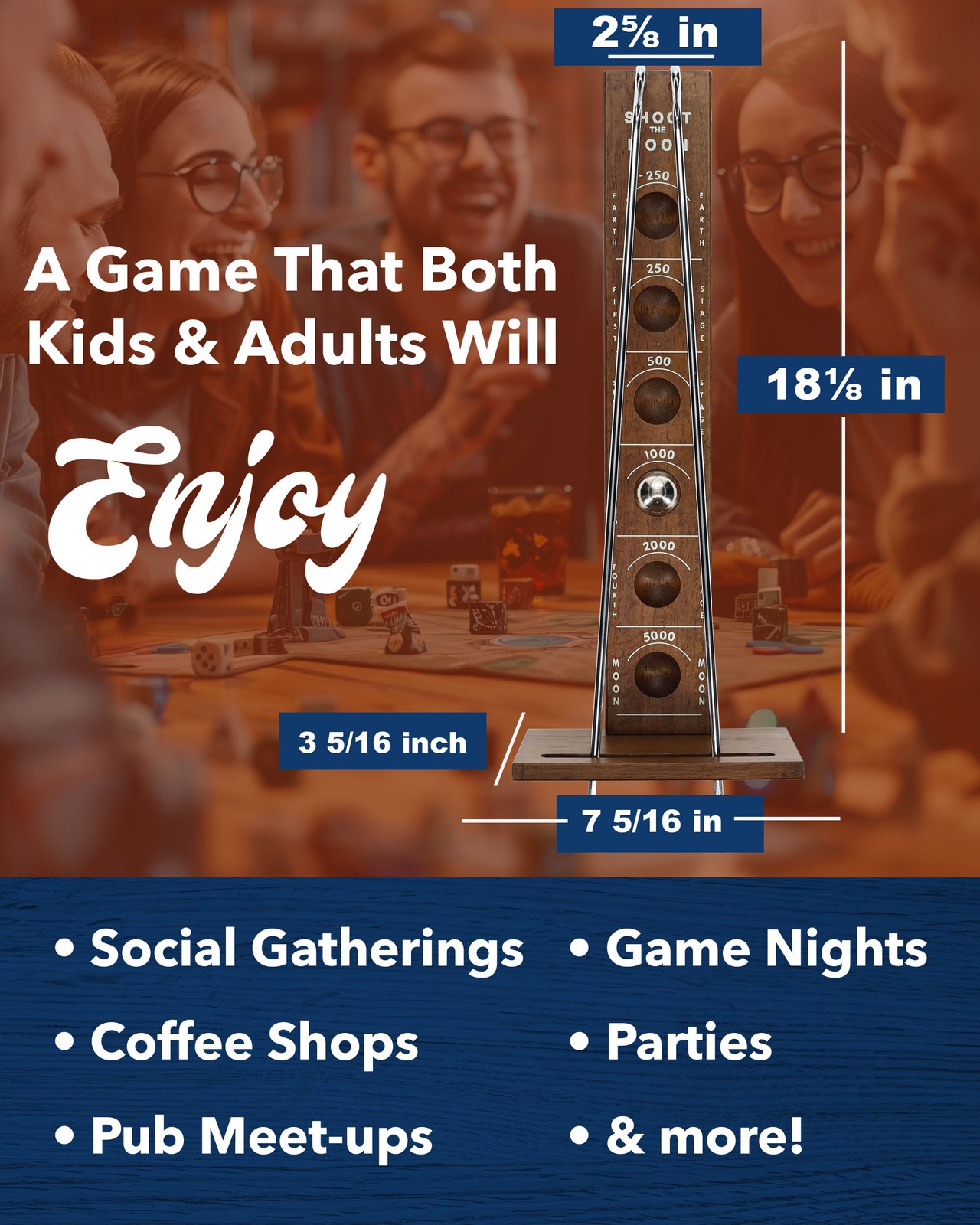 WE Games Shoot The Moon, 1940’s Nostalgia Game, Solid Wood, Dark Stain, 17.5 in