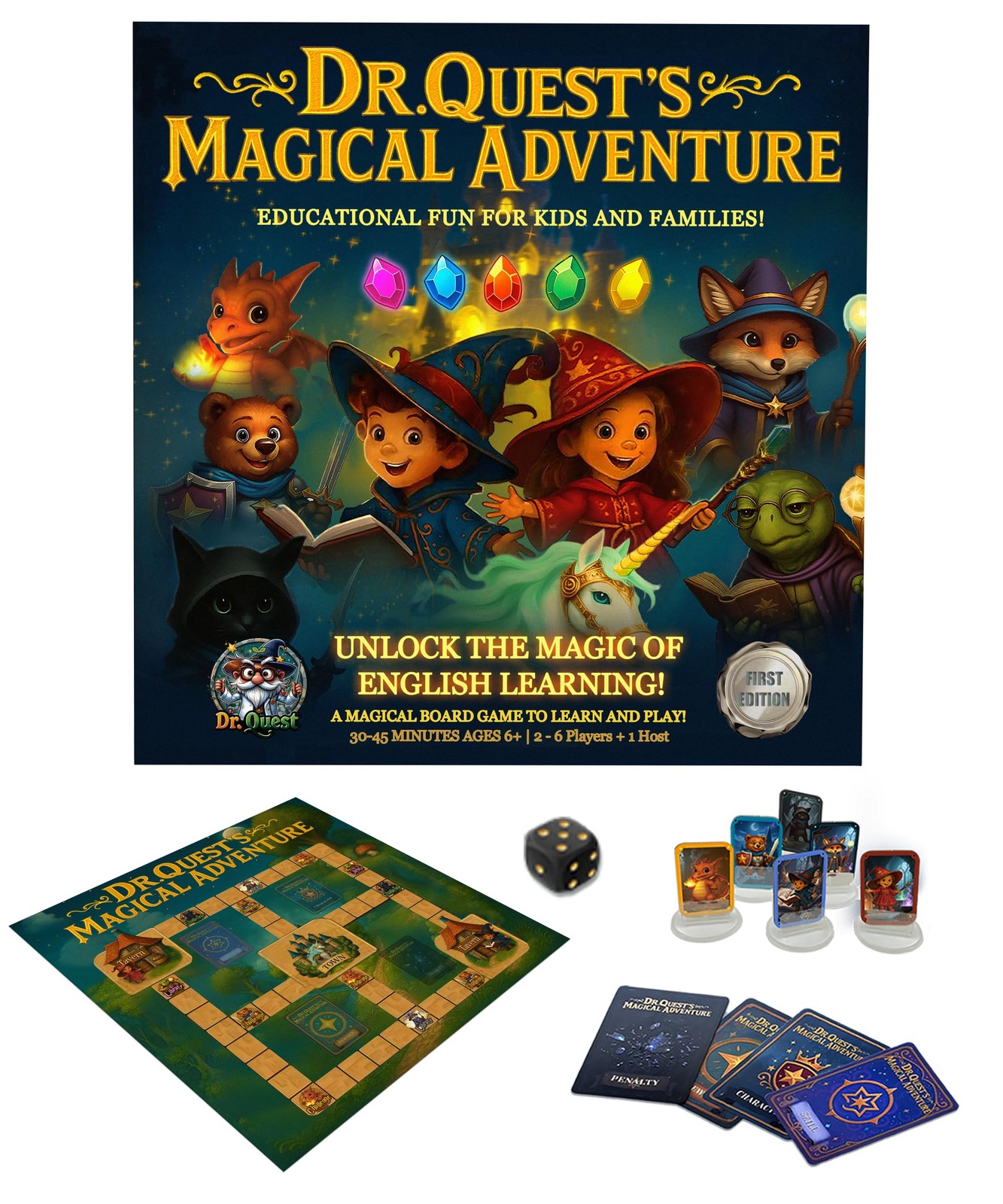 Dr. Quest’s Magical Adventure–Educational Board Game for Kids 8-12 Learn Spellin