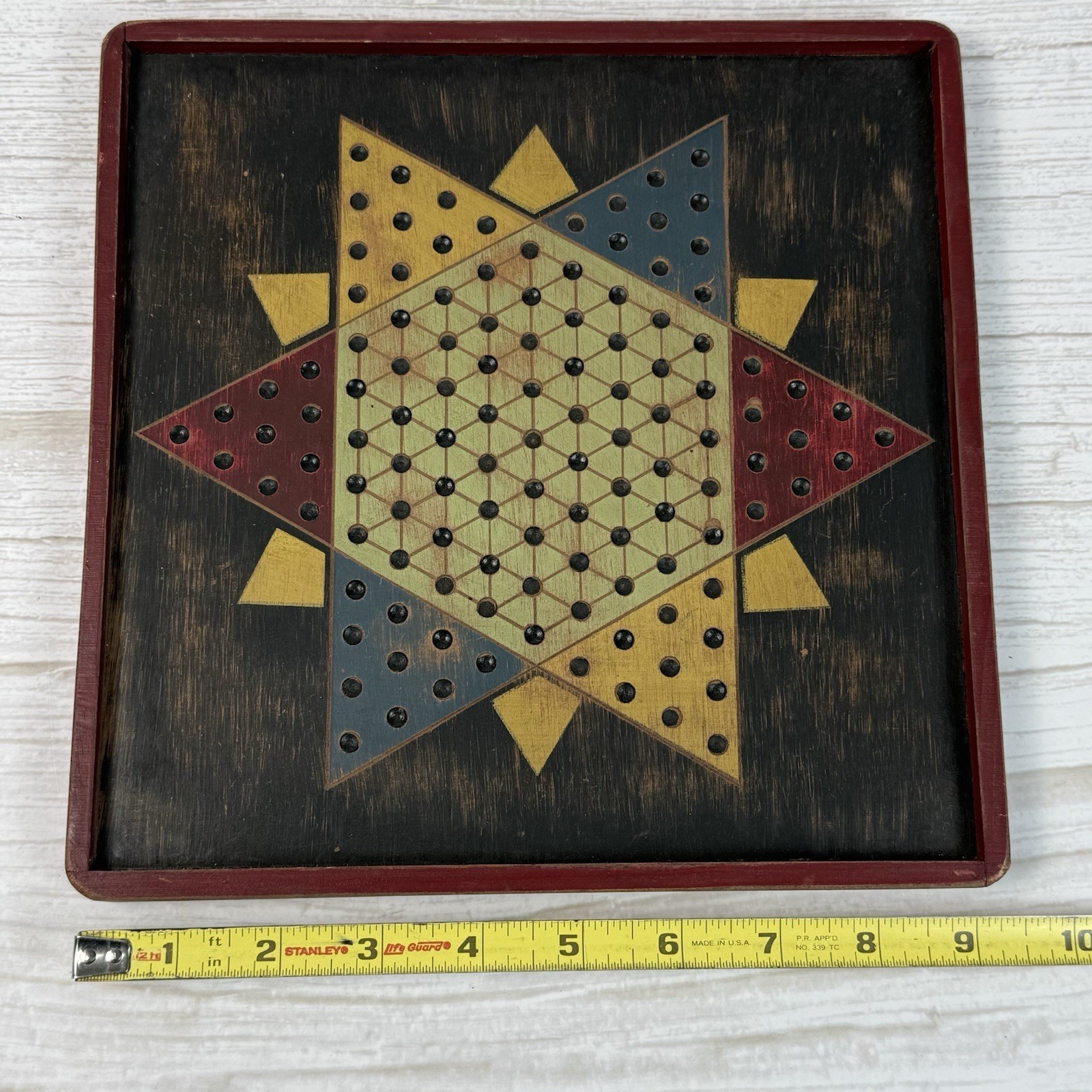 Vintage 1999 Tender Heart Treasure Chinese Checkers 9.5″ Square Wood Board Game