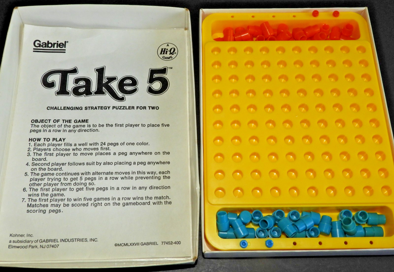 Vintage Take 5 Strategy Puzzle Game for Two 1977 A Hi-Q Game Gabriel Complete