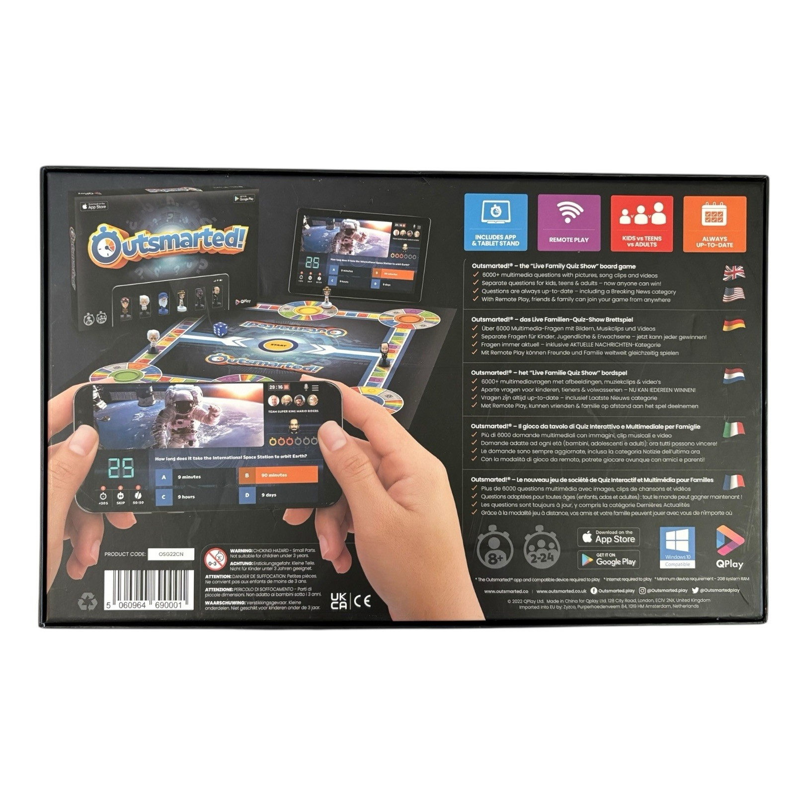 Outsmarted! Interactive Quiz Board Game w/ App Integration For Kids & Adults 8+