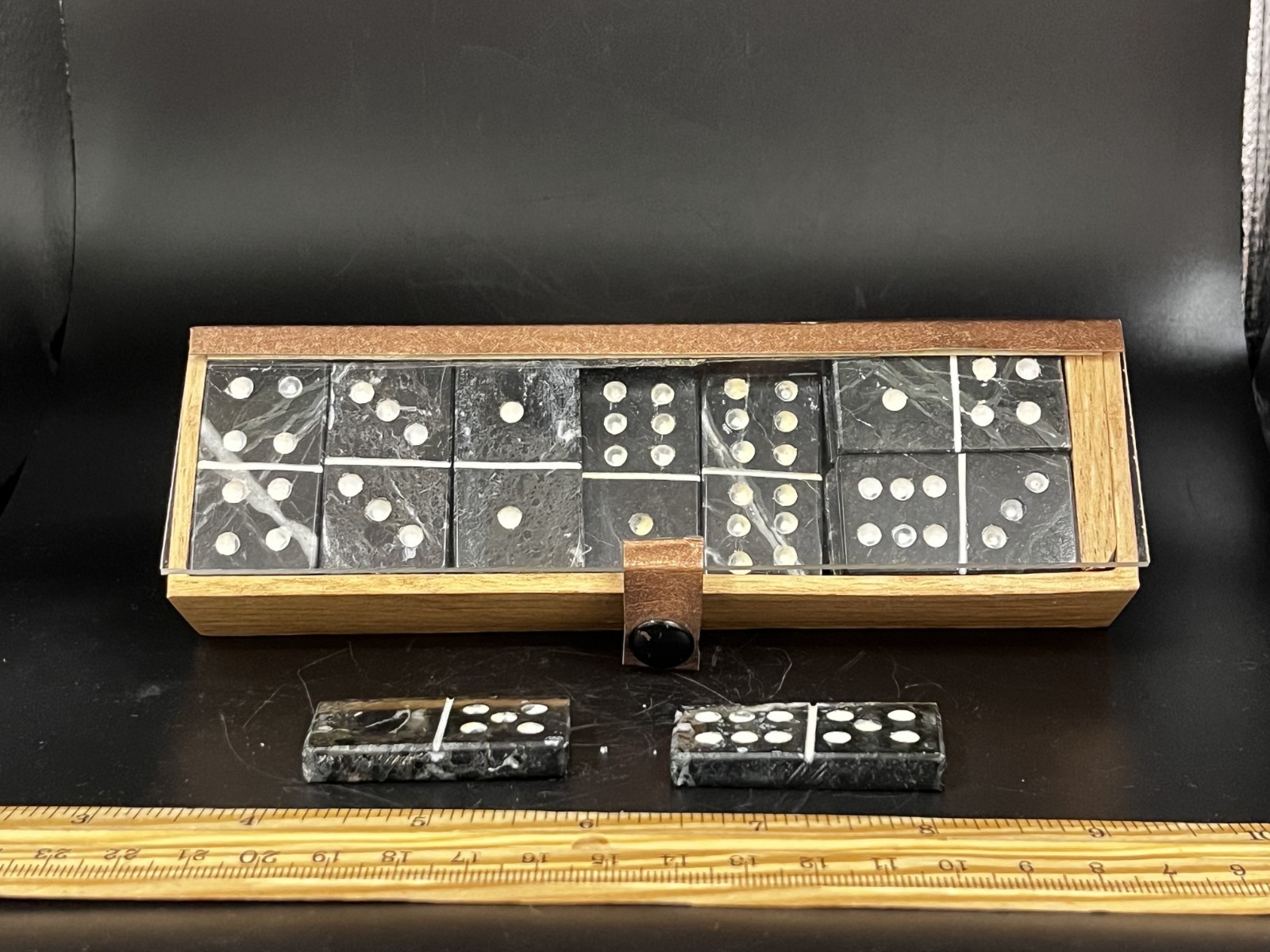 29pc Domino Set Polished Black & White Marble + Case Pakistan Never Used NEW
