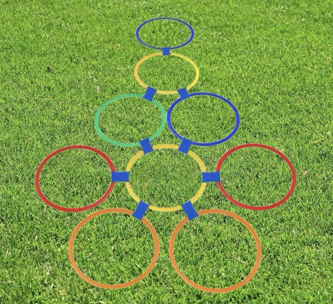 Hey! Play! Hopscotch Ring Game-10 Multi-Colored Plastic Rings and 15 Connectors