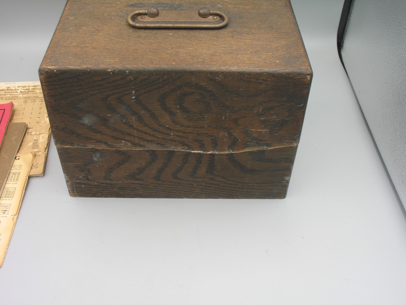 Antique Chinese Mahjong 4 Drawer Wood Box Set Bamboo Bone with Tile Holders