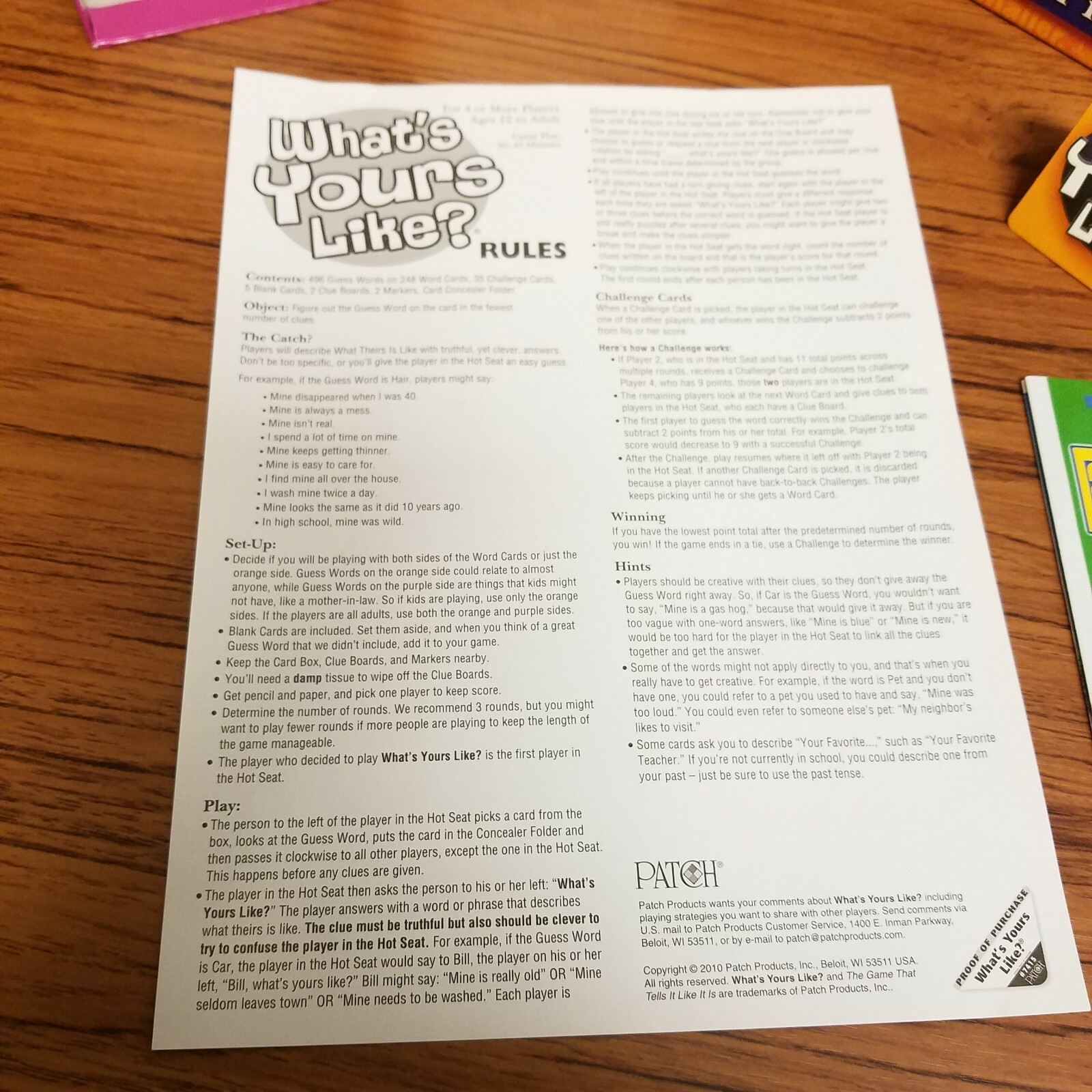 Card Game WHAT’S YOURS LIKE? The Game that tells it like it is Age 12+
