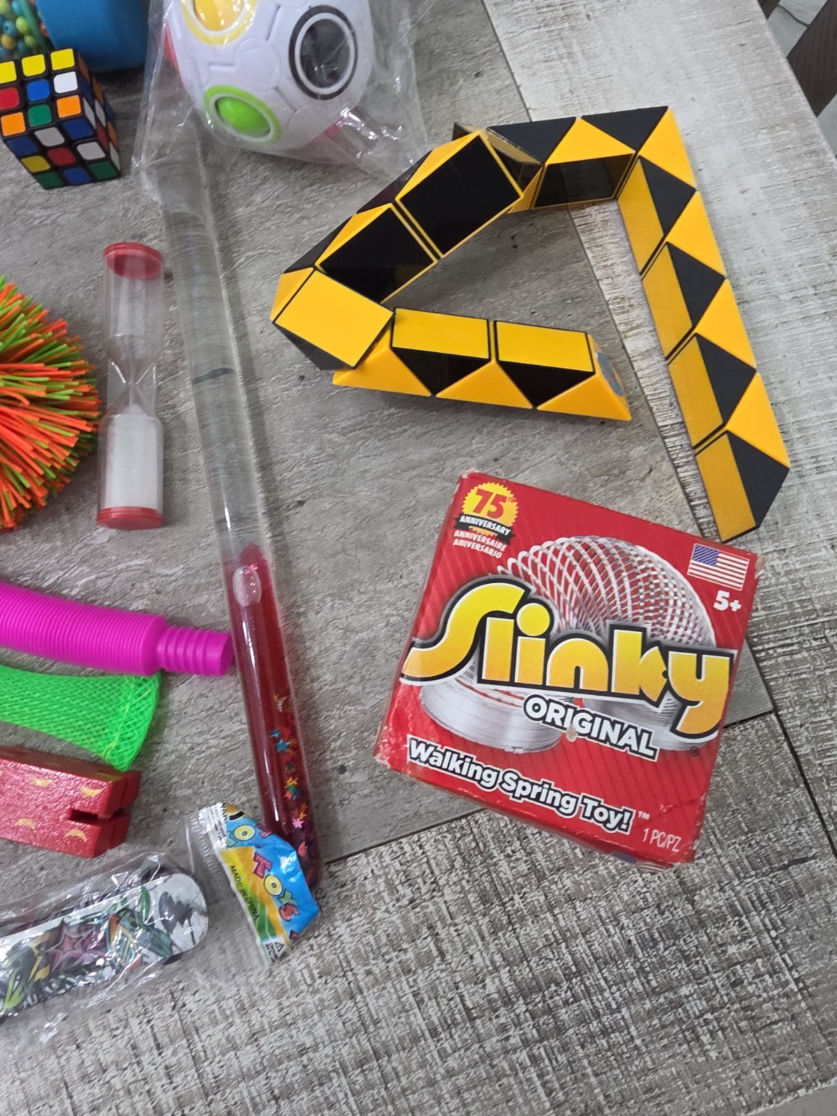 Large Lot Vibrant Sensory Fidget Toy 40+ pieces Rubiks Cube Slinky Tangle Puzzle