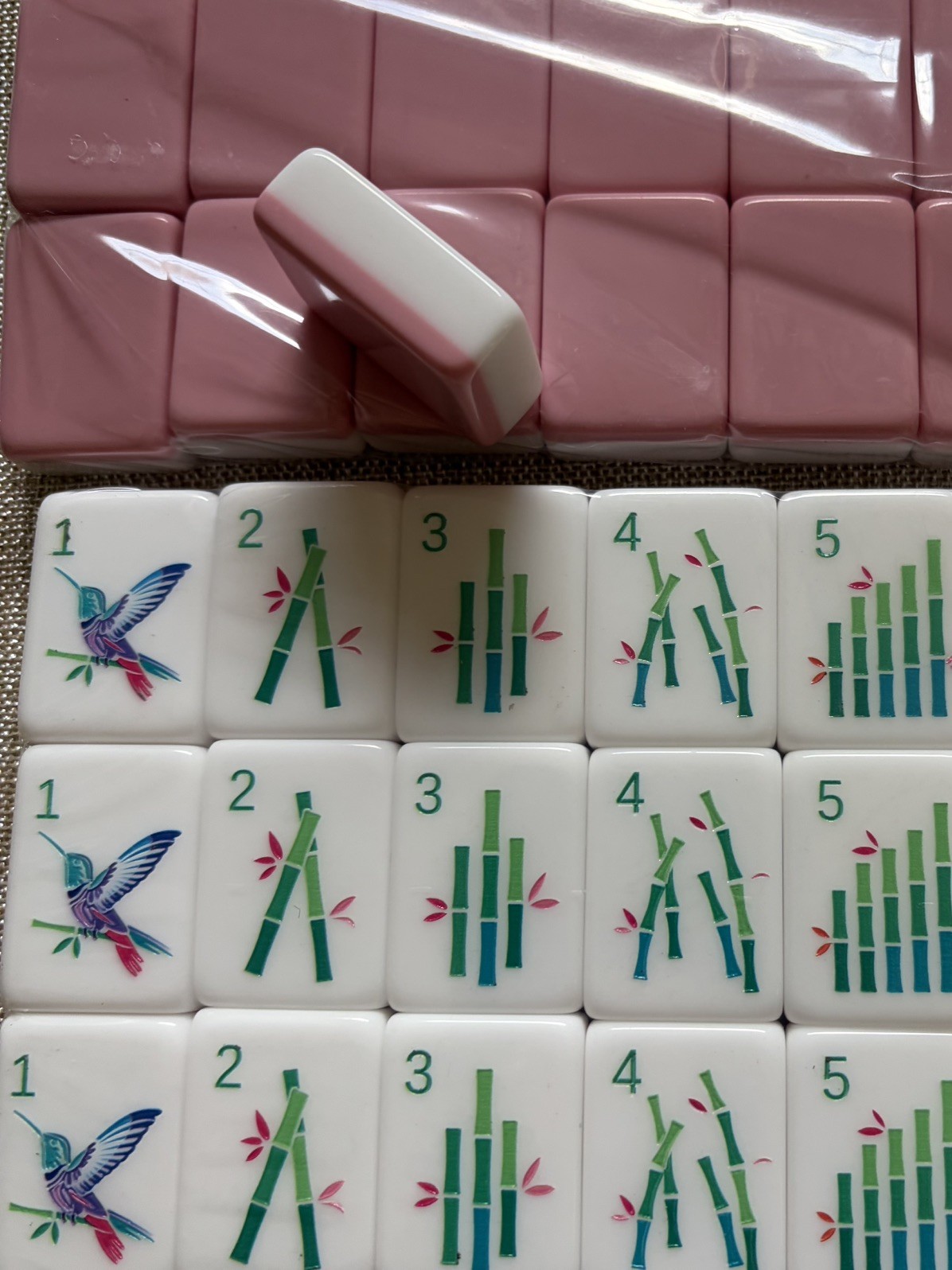 American Mahjong Set 168 tiles 1.4in Pink Blossom theme tile bag included
