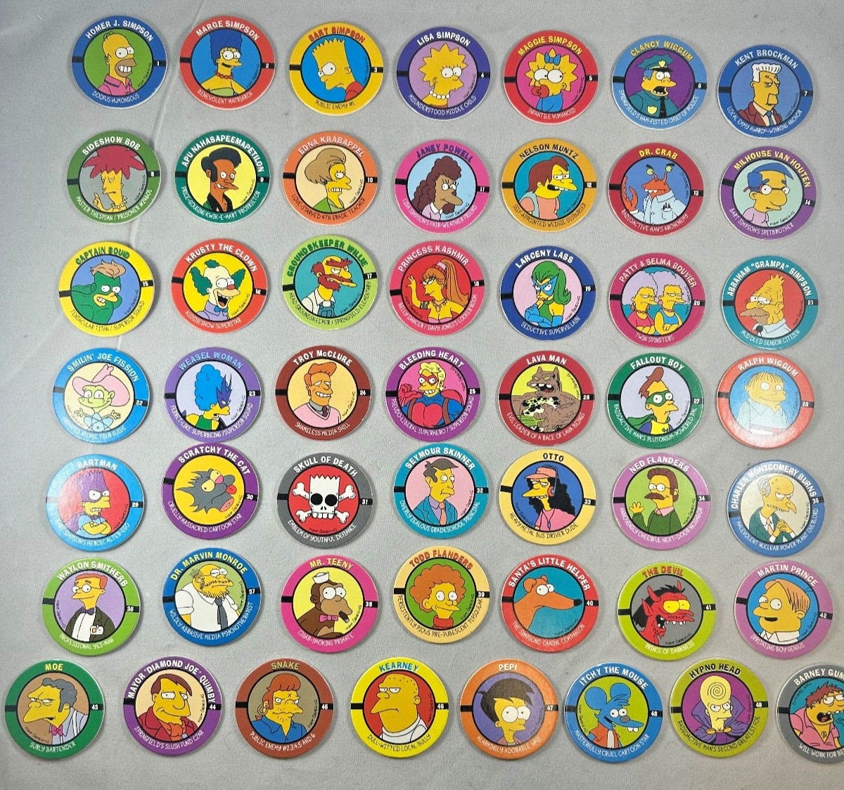 The Simpsons POGS 1994 SkyCaps Bongo Complete 50 Character Set NEAR MINT
