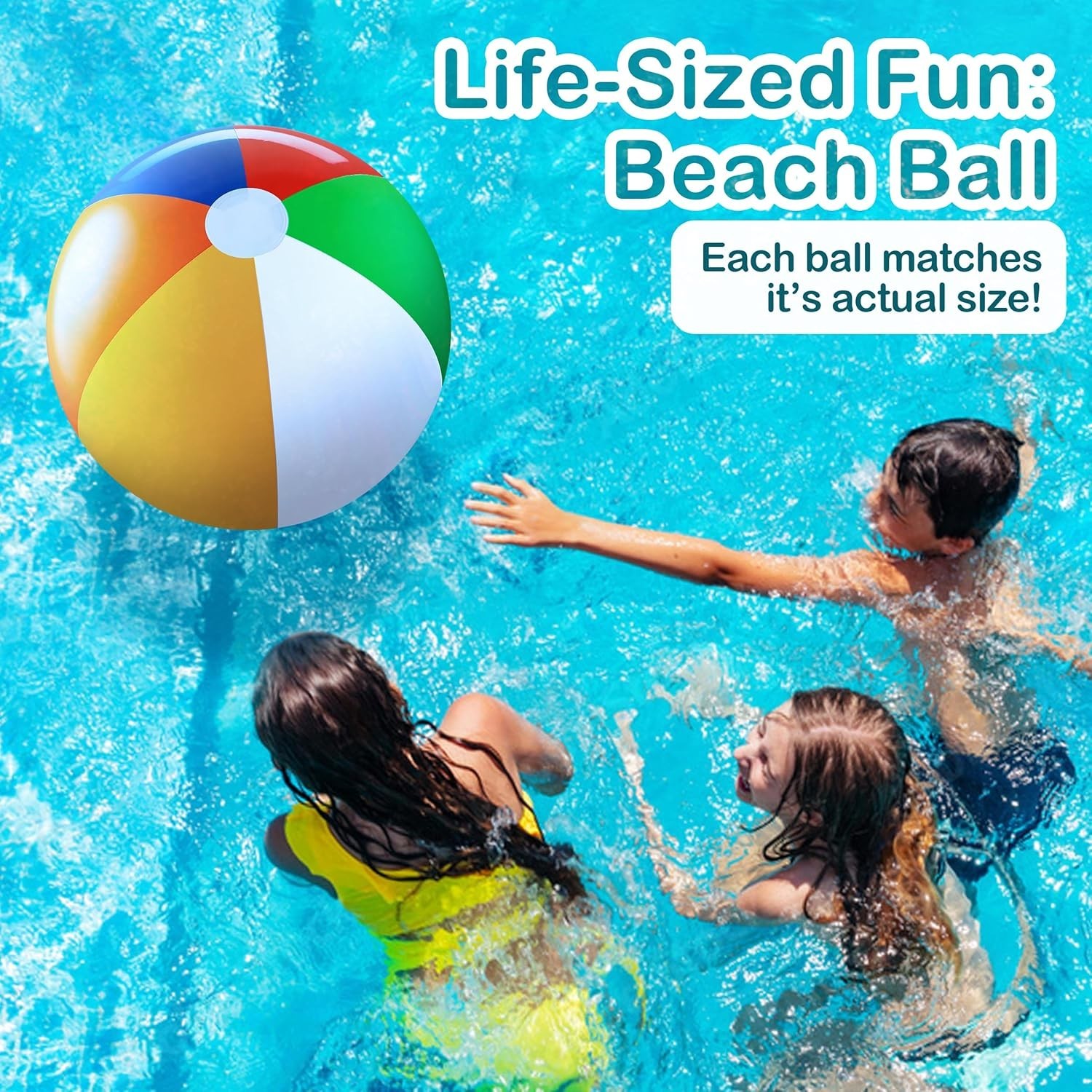 Giant Beach Ball 24 Inch Inflatable Pool Toy Pack of 3 Rainbow Balls