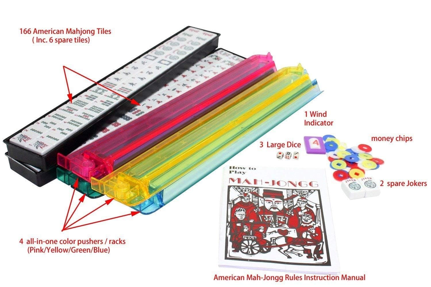 usamjtable American Mahjong Set 166 Tiles 4 All in One Pusher Rack Combo (Alu…