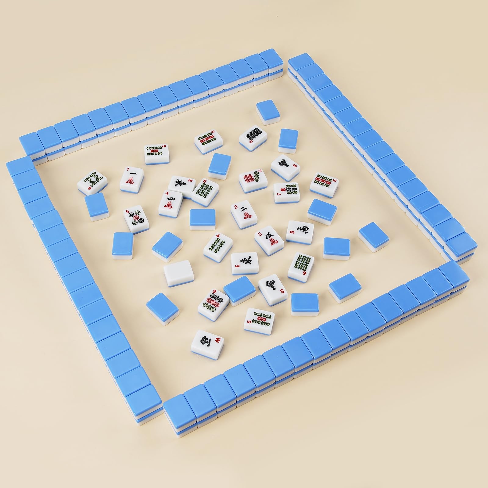 Mahjong Tile Set 166 pcs 1.2″ Tiles 3 Dices 1 Instruction Blue