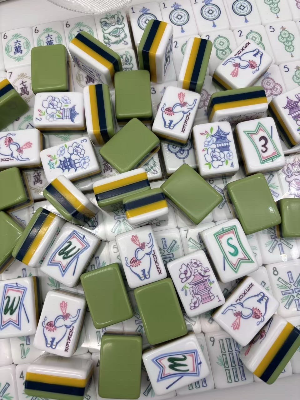 Willow Inspired 4-Layer Green Back American Mahjong Tiles