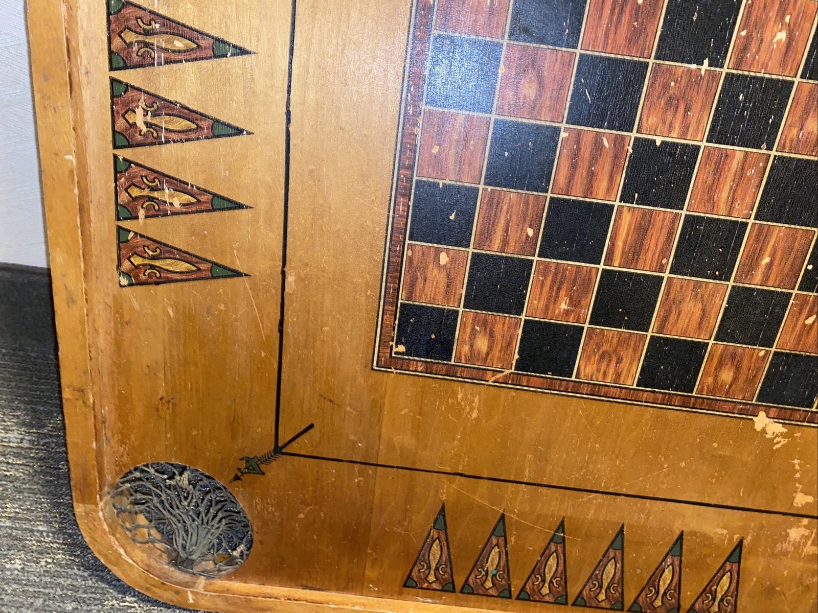 Antique 1913 Archarena Wood Game Board With game Pieces Great Wall Decor