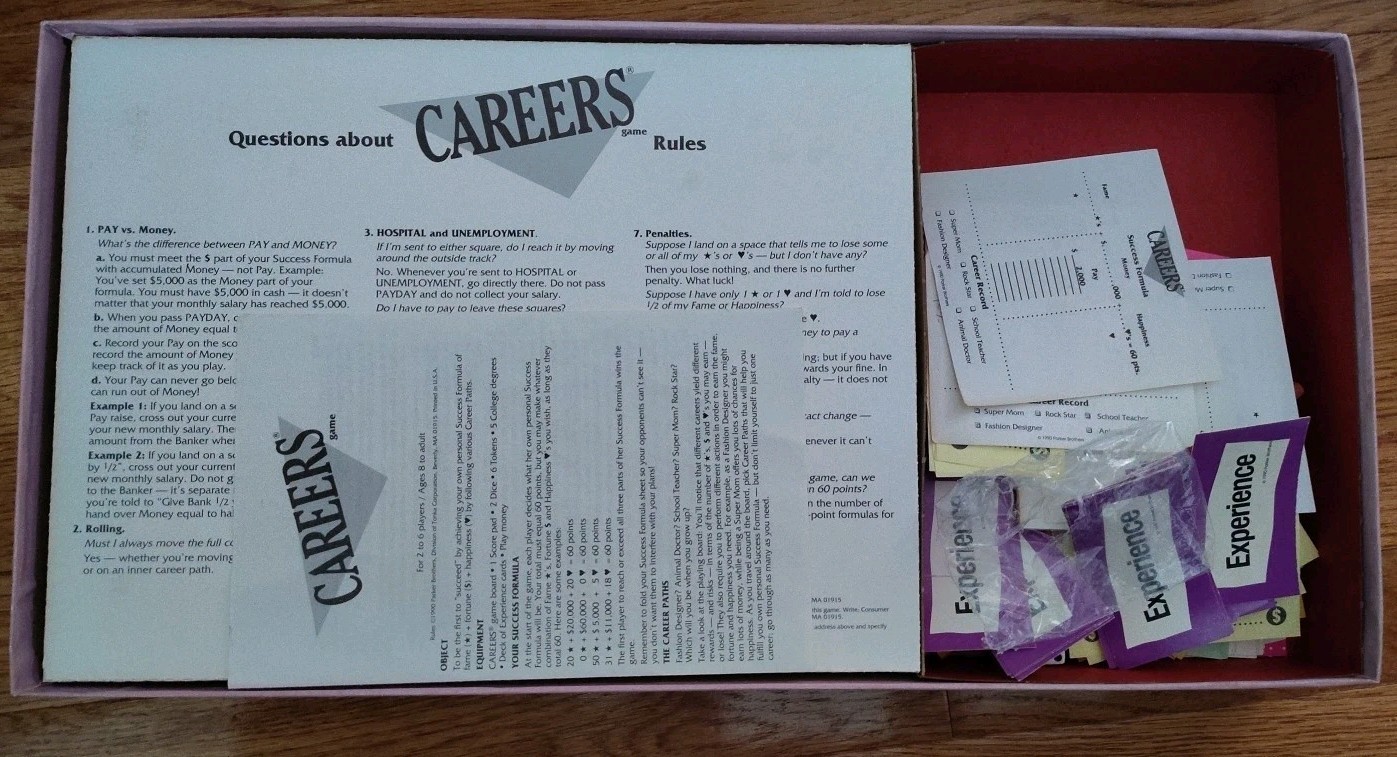 Vintage 1990 CAREERS For Girls Parker Brothers Board Game COMPLETE