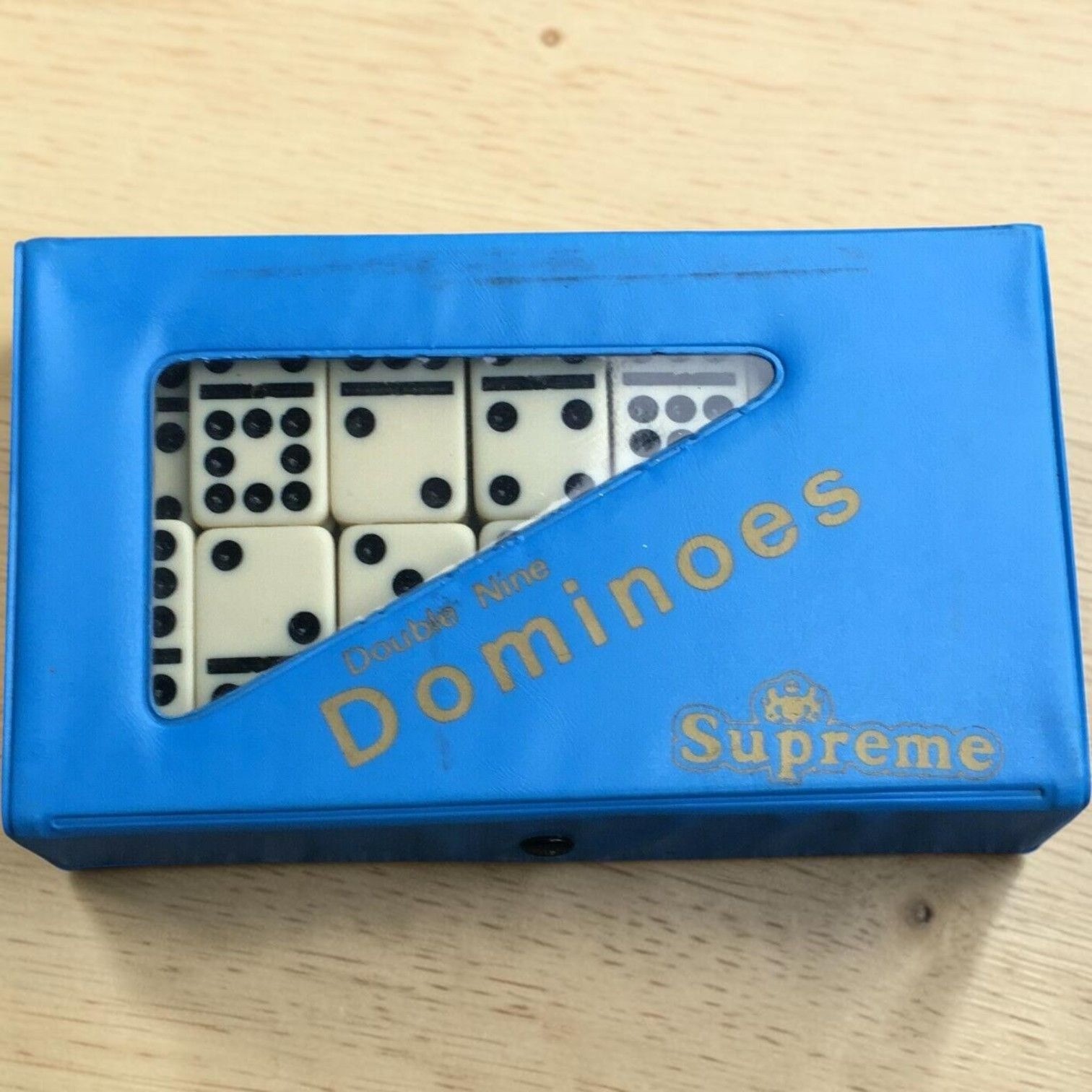 Vintage Supreme Double Six 26 Dominoes With Dice Set In Blue Vinyl Case