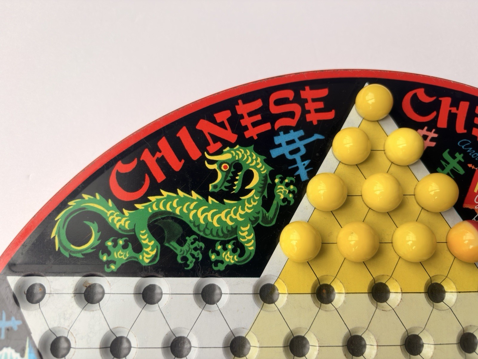 EARLY VTG STEVEN MFG. PIXIE GAME METAL CHINESE CHECKER BOARD TOP ONLY W/MARBLES